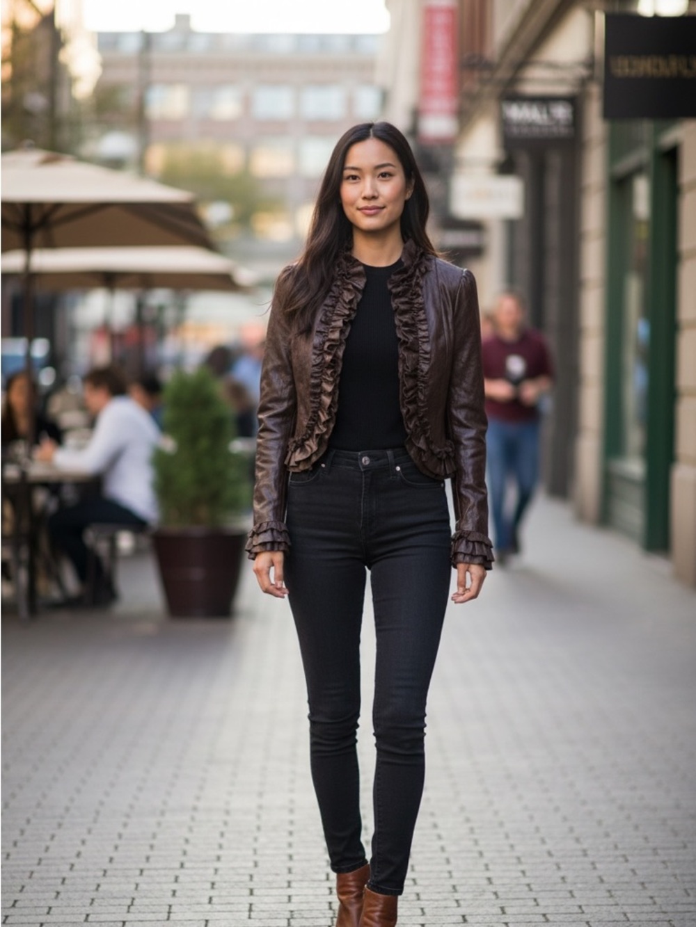 INC International Concepts Dark Brown Ruffled Blazer